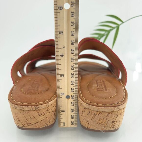 Born Sandals Women's 9 Luna Slide Red Leather Slip On Wedge Casual Open Toe - Picture 10 of 16